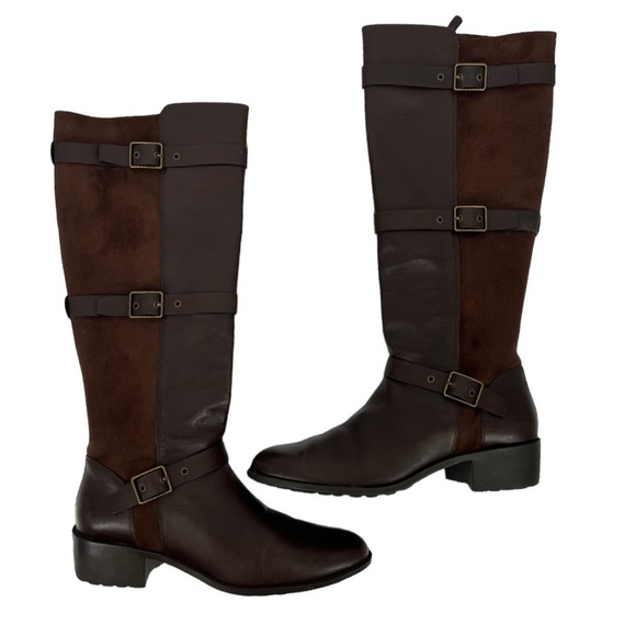 Cole Haan Brown Leather Suede Buckle Equestrian Boots Size 9.5 - Picture 1 of 10